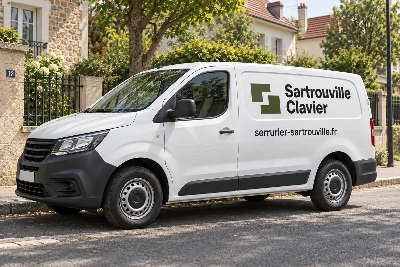 Camionnette blanche Sartrouville Clavier garée dans une rue pavillonnaire de Sartrouville